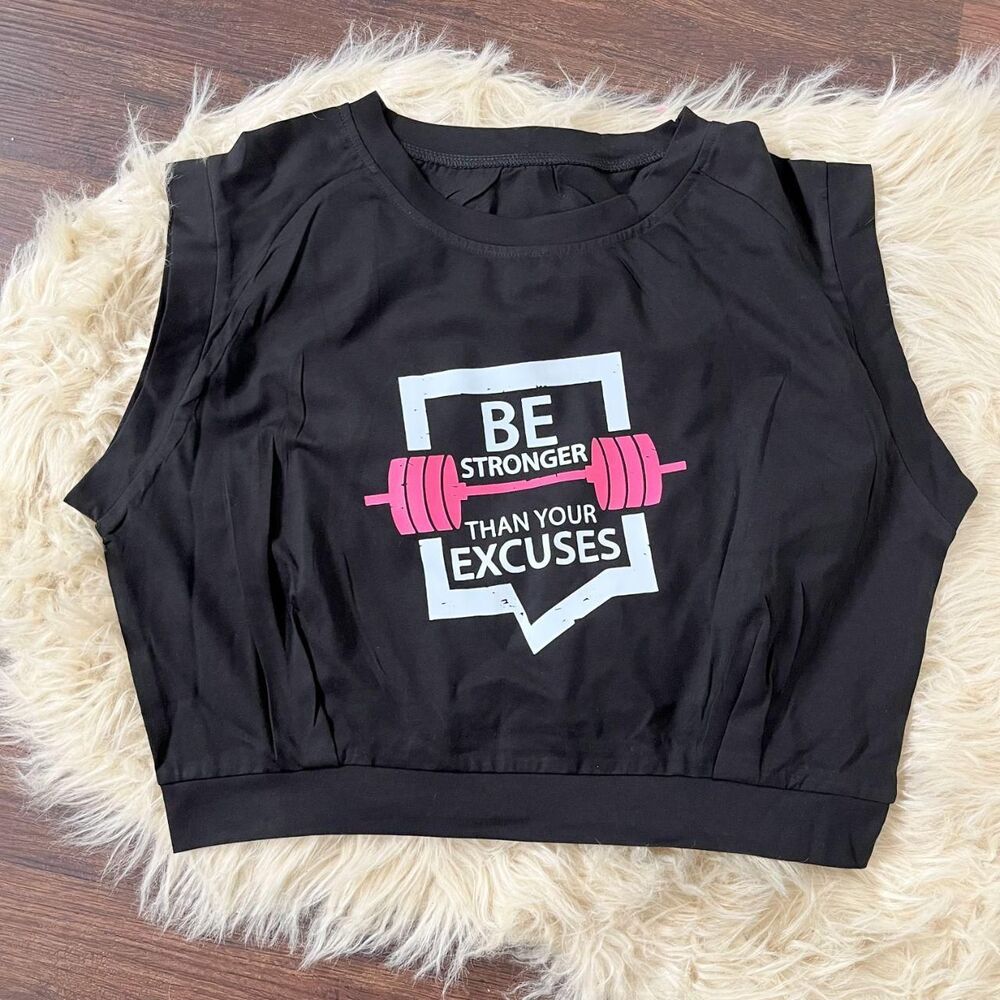 "Be Stronger Than Your Excuses" Graphic Crop Top Cotton L